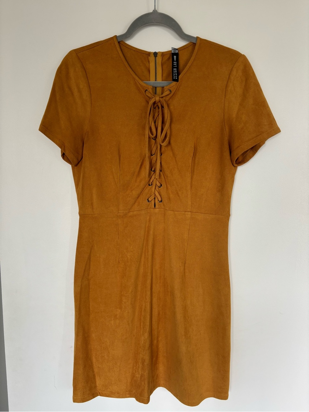 Design Lab Lord & Taylor Lace-Up Short Dress in Rusty Orange